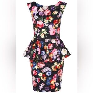 Topshop bodycon floral jersey dress with basque, size 6.